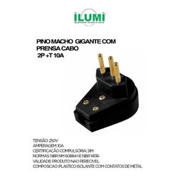 PINO MACHO GIGANTE COM PRENSA CABO 2P+T 10A PRETO ... - Comercial Leal