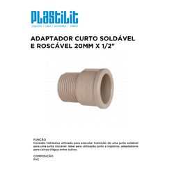 Adaptador Soldavel Curto 20 Mm X 1/2 Plastilit - 1... - Comercial Leal