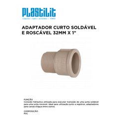 Adaptador Soldável Curto 32 Mm X 1 Plastilit - 102... - Comercial Leal