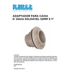 ADAPTADOR FLANGE P/ CAIXA D'ÁGUA SOLDÁVEL 32MMX1