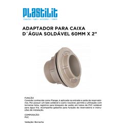 ADAPTADOR FLANGE P/ CAIXA D'ÁGUA SOLDÁVEL 60MMX2