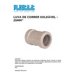 Luva de Correr p/ Tubo Soldável 25MM PLASTILIT - 1... - Comercial Leal