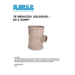 TE DE REDUÇÃO SOLDÁVEL 50X32MM PLASTILIT - 10248 - Comercial Leal