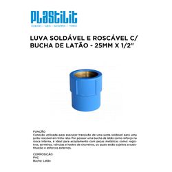 Luva Azul Com Bucha Latão 25X1/2 PLASTILIT - 10260 - Comercial Leal
