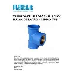 TE AZUL COM BUCHA DE LATÃO 25X3/4 PLASTILIT - 1026... - Comercial Leal