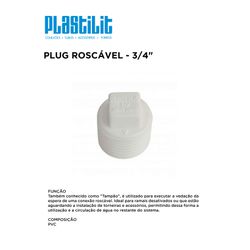 Plug PVC Branco Roscável 3/4 - 10281 - Comercial Leal