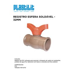 REGISTRO ESFERA SOLDÁVEL 32MM PLASTILIT - 10359 - Comercial Leal