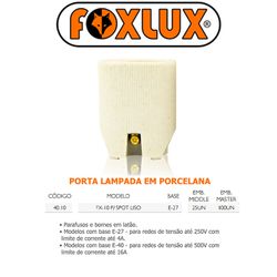 PORTA LAMPADA PORCELANA E27 4A - LISO - 04890 - Comercial Leal
