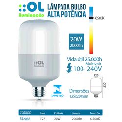 LÂMPADA LED BULBO ALTA POT BIV 20W 6.500K E-27 - ... - Comercial Leal