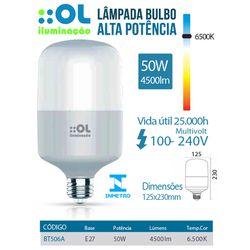 LÂMPADA LED BULBO ALTA POT BIV 50W 6500K E27 - 07... - Comercial Leal