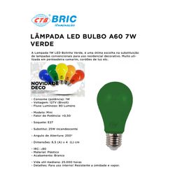 LAMPADA LED BULBO A60 7W BIVOLT VERDE CTB - 10558 - Comercial Leal