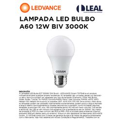 LAMPADA LED BULBO A60 12W BIV 3000K LEDVANCE - 123... - Comercial Leal