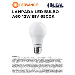 LAMPADA LED BULBO A60 12W BIV 6500K LEDVANCE - 123... - Comercial Leal