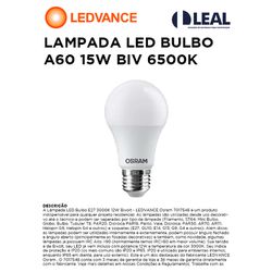 LAMPADA LED BULBO A60 15W BIV 6500K LEDVANCE - 123... - Comercial Leal
