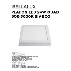 PLAFON LED 24W QUAD SOB 3000K BIV BCO BELLALUX - 1... - Comercial Leal