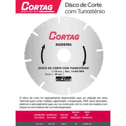 DISCO DE CORTE TUNGSTENIO 110MM CORTAG - 08947 - Comercial Leal