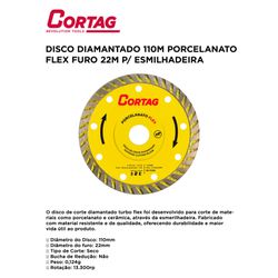 DISCO DIAMANTADO 110MM PORCELANATO FLEX FURO 22MM ... - Comercial Leal