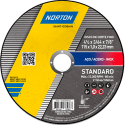DISCO CORTE AÇO/INOX STANDARD 115X1.0 NORTON - 14... - Comercial Leal