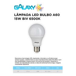 Lâmpada LED A60 15W Branco Frio 6500K Bivolt Galax... - Comercial Leal