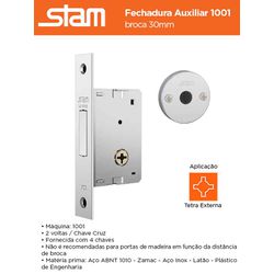 FECHADURA AUXILIAR 1001 INOX STAM - 07868 - Comercial Leal
