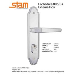 Fechadura externa 803/03 Espelho Inox - Stam - 089... - Comercial Leal