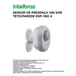 SENSOR DE PRESENÇA SOB TETO OU PAREDE ESPI 360 A I... - Comercial Leal