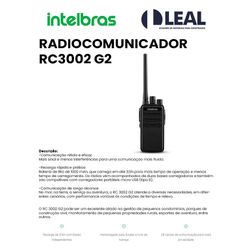 RÁDIO COMUNICADOR RC3002 G2 INTELBRAS - 13873 - Comercial Leal