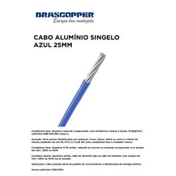 CABO ALUMINIO SINGELO AZUL 25MM - 11262 - Comercial Leal