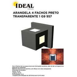 ARANDELA QUADRADO PRETO 4 FACHOS TRANSPARENTE 1 G9... - Comercial Leal