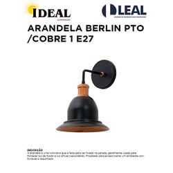 ARANDELA BERLIN PTO/COBRE 1 E27 IDEAL - 11877 - Comercial Leal