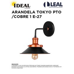 ARANDELA TOKYO PRETO DE COBRE 1 E-27 IDEAL - 12527 - Comercial Leal