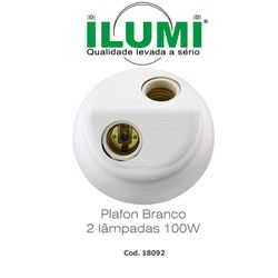 PLAFON BRANCO 2 LAMP C/ SOQ. PORC E-27 ILUMI - 04... - Comercial Leal