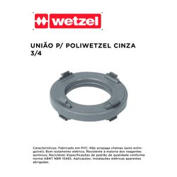 UNIÃO PARA POLIWETZEL PVC CINZA 3/4 - 10588 - Comercial Leal