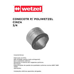 CONECTOR PARA POLIWETZEL PVC CINZA 3/4 - 10589 - Comercial Leal