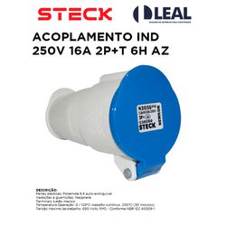ACOPLAMENTO IND 250V 16A 2P+T 6H AZ STECK - 02722 - Comercial Leal