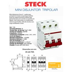 DISJUNTOR DIN TRIPOLAR 10A 3KA STECK - 03212 - Comercial Leal