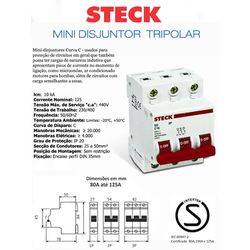 DISJUNTOR DIN TRIPOLAR 125A 10KA STECK - 03249 - Comercial Leal