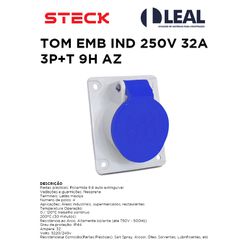 TOMADA DE EMBUTIR INDUSTRIAL 250V 32A 3P+T 9H - 12... - Comercial Leal