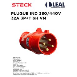 PLUGUE IND 380/440V 32A 3P+T 6H VM STECK - 12379 - Comercial Leal