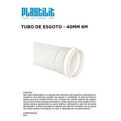 TUBO PVC ESG 40MM 6M PLASTILIT - 10329 - Comercial Leal