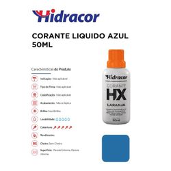 CORANTE LÍQUIDO AZUL 50ML HIDRACOR - 11949 - Comercial Leal