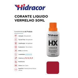CORANTE LIQUIDO VERMELHO 50ML HIDRACOR - 11948 - Comercial Leal