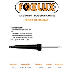 FERRO DE SOLDAR 60W 127V FOXLUX - 00968 - Comercial Leal