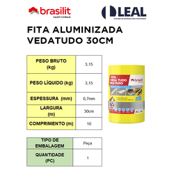 FITA ALUMINIZADA VEDATUDO 30CM BRASILIT - 15465 - Comercial Leal