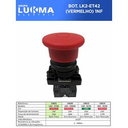 BOTÃO COGUMELO BATE-TRAVA LK-2-ET42 VM 1NF LUKMA -... - Comercial Leal