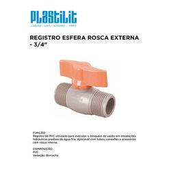REGISTRO ESF ROSCA EXT 3/4 PLASTILIT 20105030 - 10... - Comercial Leal