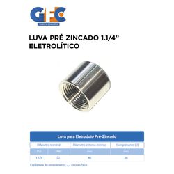 LUVA PRE ZINCADO ELETROLITICO 1.1/4