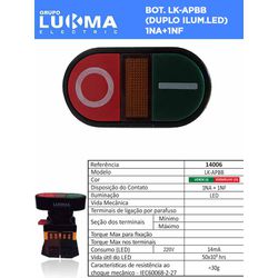 BOTÃO DUPLO ILUMINADO LED LK-APBB VD/VM 1NA+1NF LU... - Comercial Leal