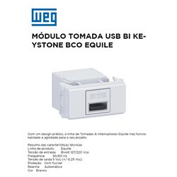 MODULO TOMADA USB BIVOLT KEYSTONE BRANCO EQUILE ... - Comercial Leal