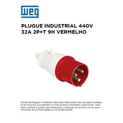 PLUGUE INDUSTRIAL 380/440V 32A 2P+T 9H VERMELHO WE... - Comercial Leal
